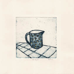 Collagraph print original art mug with gold detail by artist Diane Young